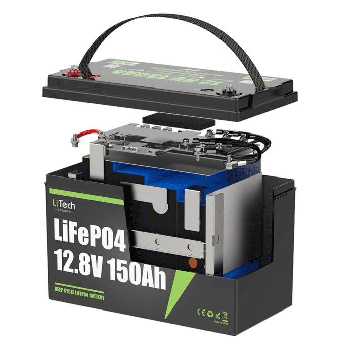 LiTech Power LiFePO4 12V/12.8V 150Ah Battery with BlueTooth - Image 2